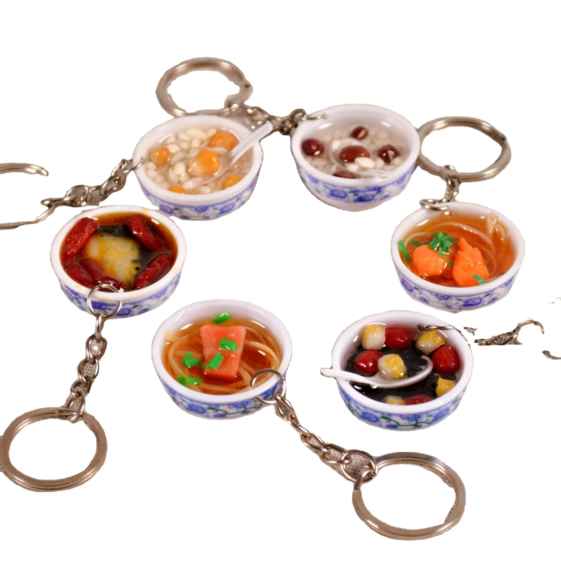 Chinese Blue and white porcelain Food Bowl Simulation Food Charms noodle Keychain for Mini Cell Phone Strap Pendant