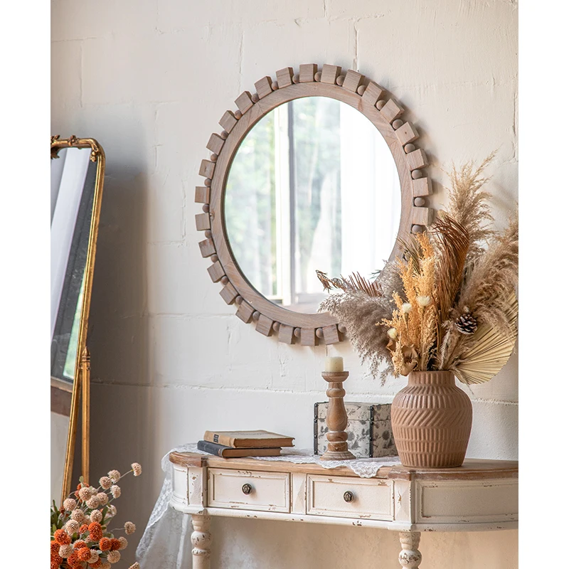 antique wood frame mirror nordic retro simple decorative mirror bedroom dressing wall mirrors home decor