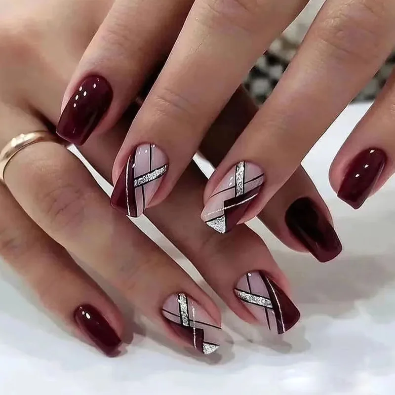 Luxury Wholesale Reusable ABS Almond Fake Nails French Artificial Fingernails Tips Full Cover 24pcs Printed Press On Nails