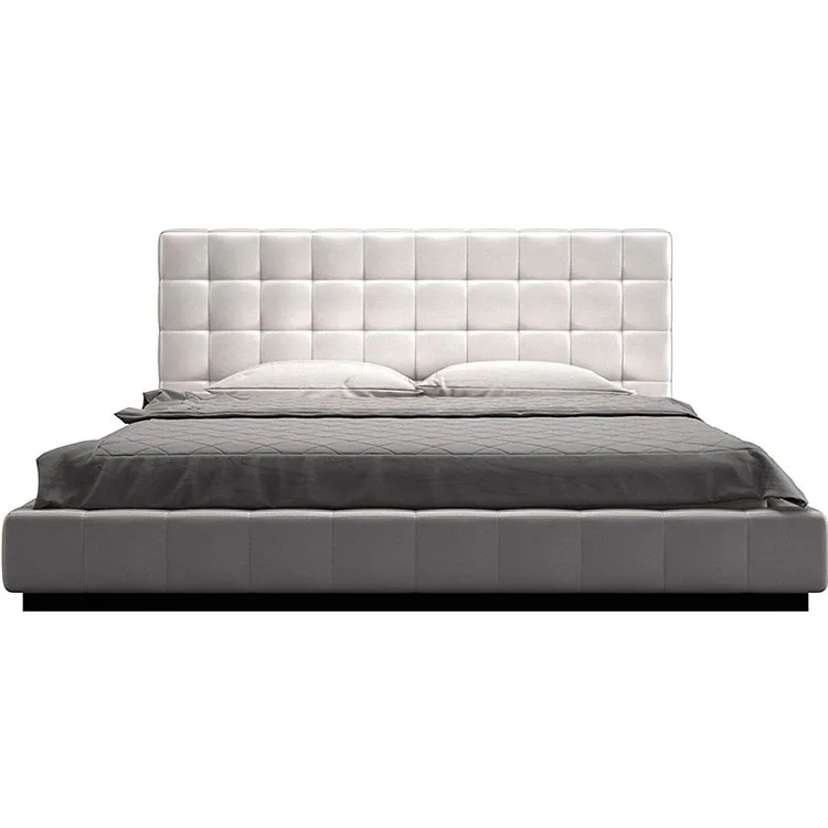 Light Luxury Nice Quality  low profile PU Leather Platform Bed Frame With High Headboard