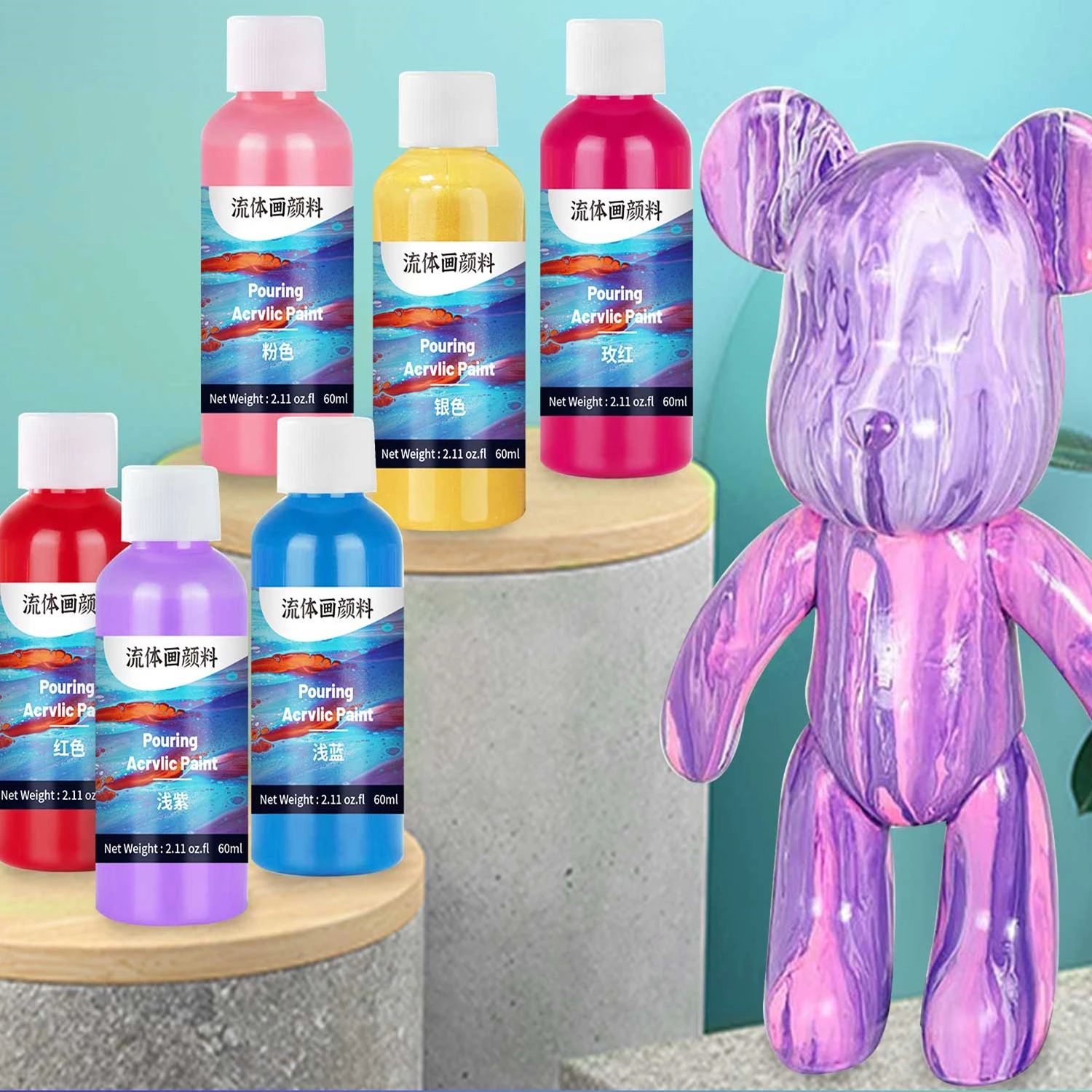 Acrylic Pouring Paint Set 26 Colors 60ml/Bottle Assorted Colors No Mixing Needed for acrylic paint pouring on Paper, Wood,Glass