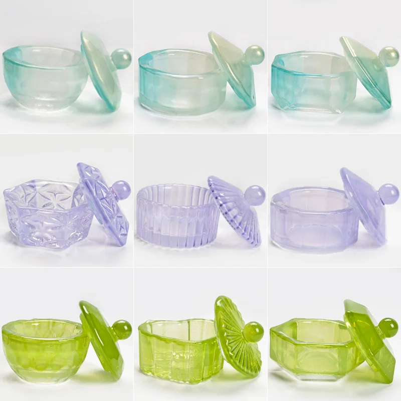 Wholesale Popular Nail supplier Pink Clear Holographic Glass Monomer Crystal Cup Acrylic Square Cubic Nail Dappen Dish