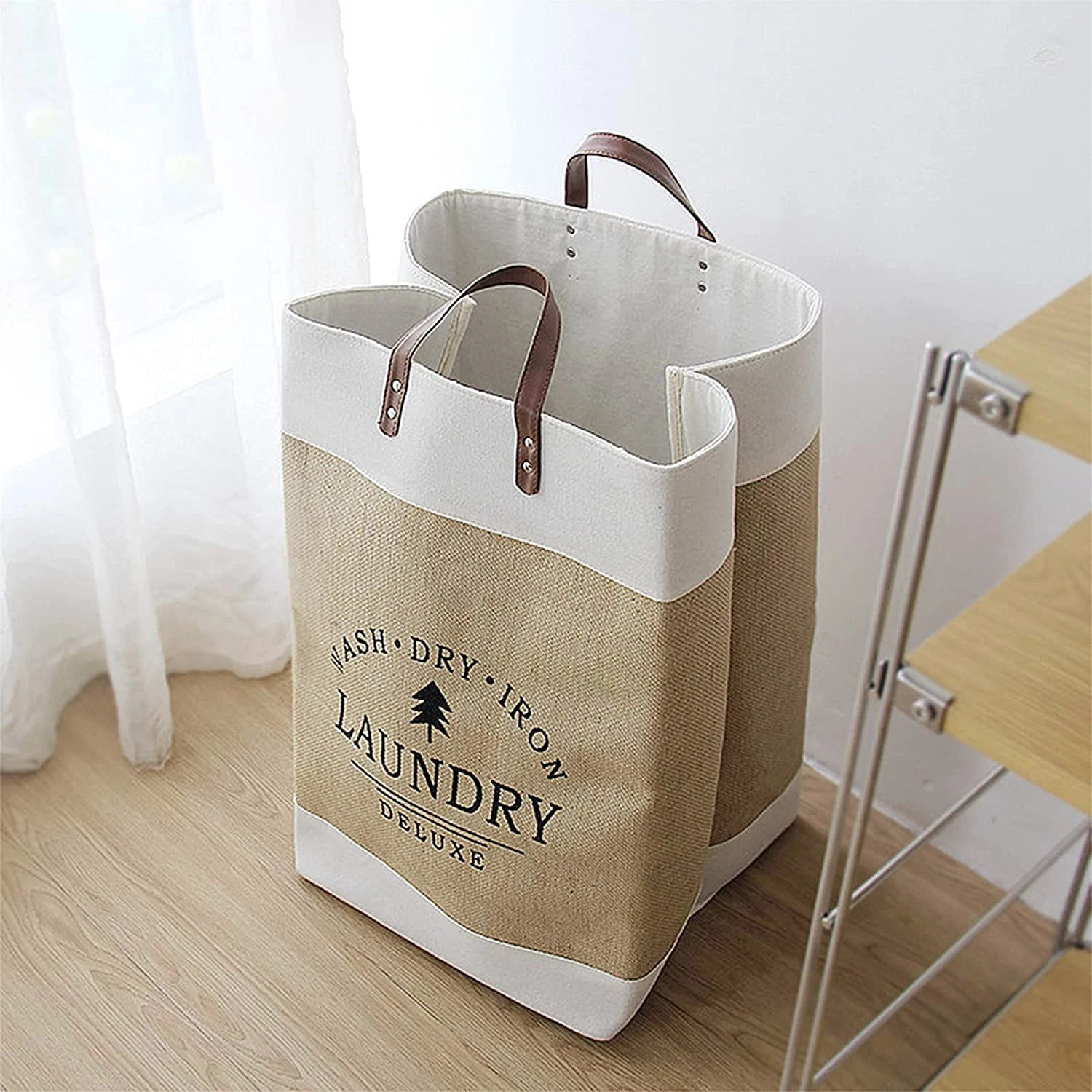 Collapsible Laundry Basket Cotton Canvas Printed Patchwork Laundry Hamper Household Storage Organizer Basket with Handle