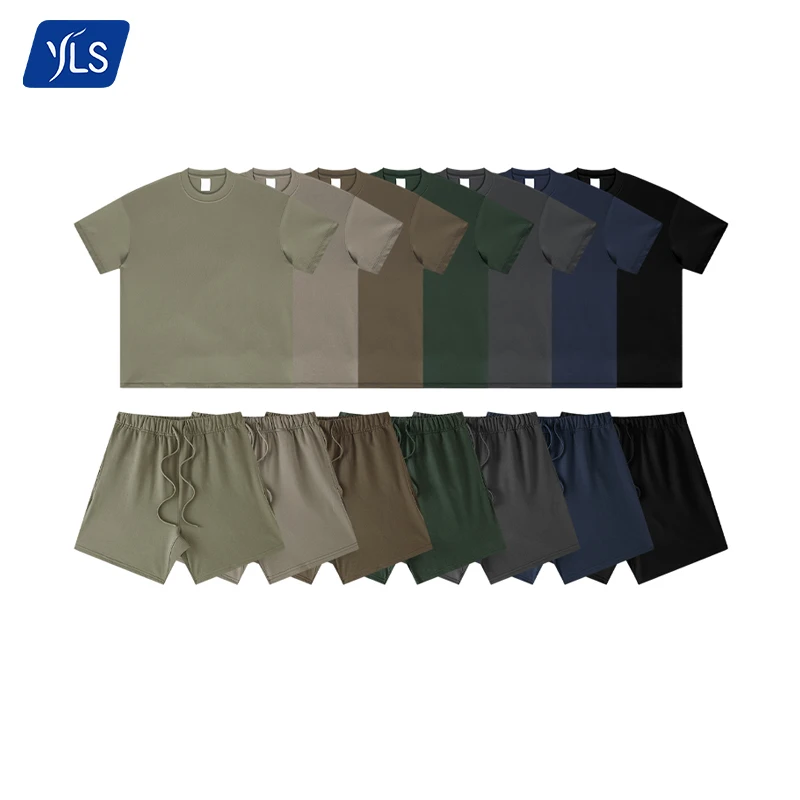 YLS 100% Cotton 2023 Sweat Short Set Summer High Fashion Loose Boxy Fit Man 2 Piece Set Sports Suits Gym Wear Bulk Clothing