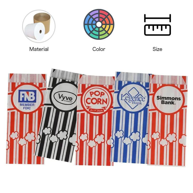 Wholesale Customized popcorn package Favor Pastry Sweets Candy Stripe Small Food Gift Kraft Paper Bags With Your Own Logo