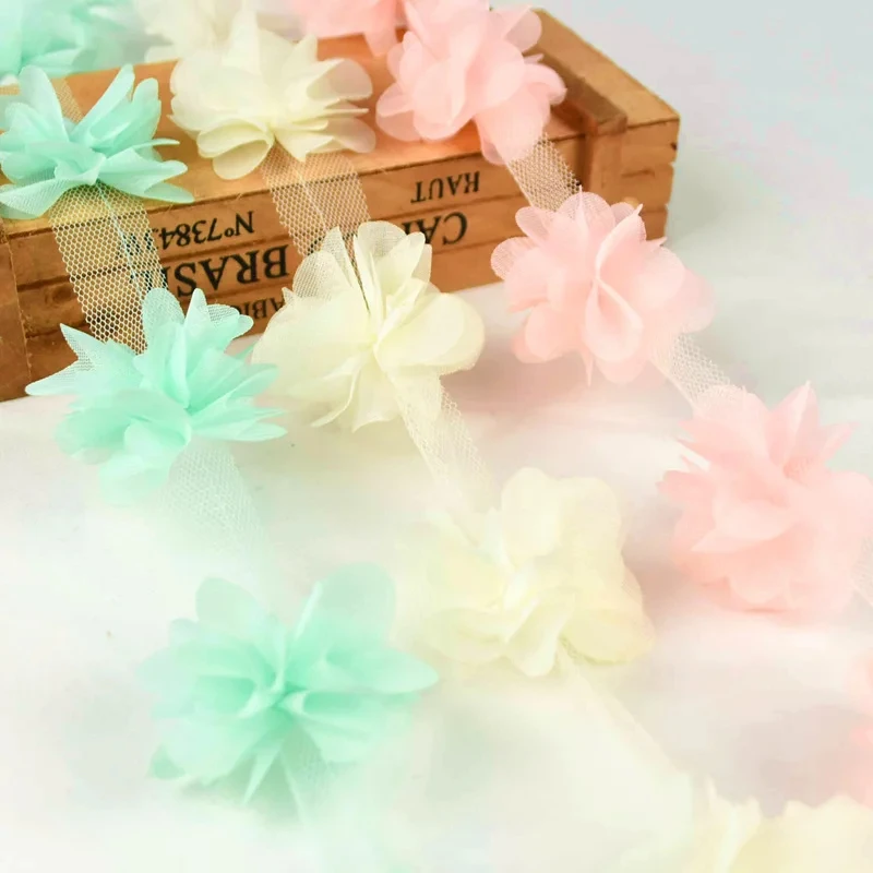 DIY Crafts Sewing Supplies Flowers 3D Chiffon Cluster Flowers Lace Dress Decoration Lace Fabric Applique Trimming