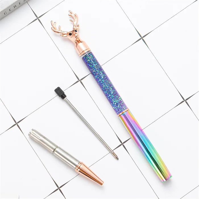 Ready to ship ! Factory price customisable metal pens stationery luxury New Design Bling Bling Colorful Writing Click ballpoint pen with logo