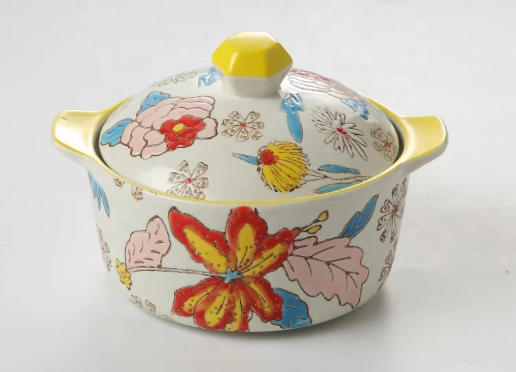 
Amazon hotsale Handmade Porcelain soup & stock pots with Handles lids / Turkish Ceramic soup pot set 