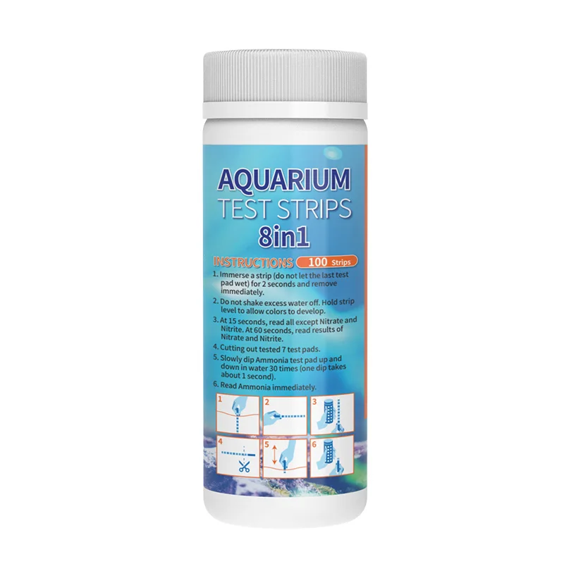 Factory Wholesale Price Multi-parameter Aquarium Test Strips 8way Ammonia,NH3,KH,Nitrate,Nitrite,Chlorine