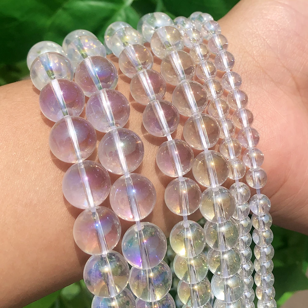Wholesale Round 6/8/10/12MM  AB Color Transparent Electroplated Glass Beads For Jewelry Making DIY