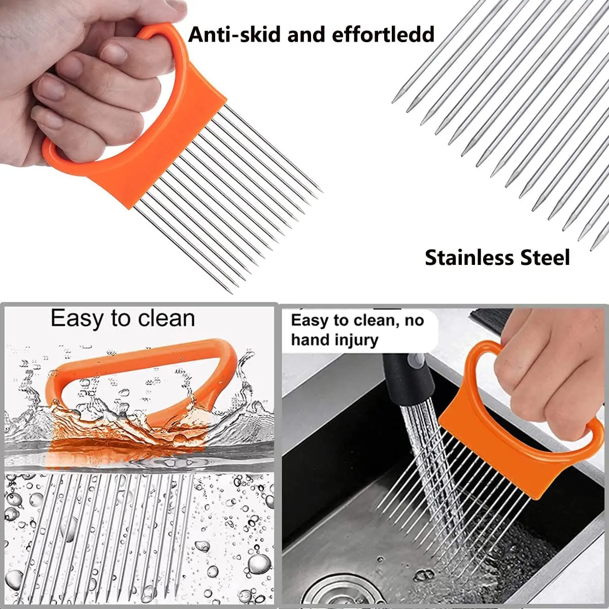 2PCS Kitchen Cutting Tool Slicer Holder Firm Grip Stainless Steel Fork Slicing Cutter Lemon Tomato