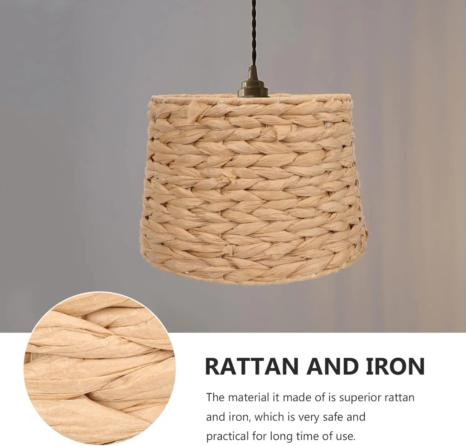 Woven Seagrass Small Drum Lamp Shade Chandelier Lamp Shade Replacement with Harp for Living Room Bedroom Home
