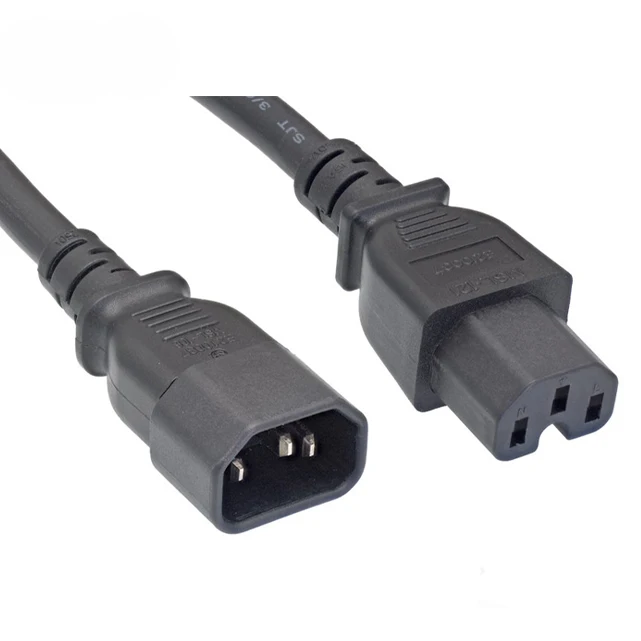PVC 1m (3ft) 2M 3M Extension Power Cord, C14 to C13/C15, 10A 125V, 18AWG, Computer Extension Power Cord