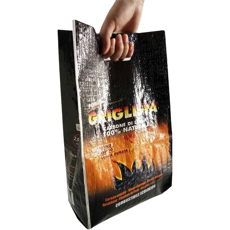laminated pp woven packing bags for bbq charcoal firewood hardwood lump charcoal briquettes 25kg bag