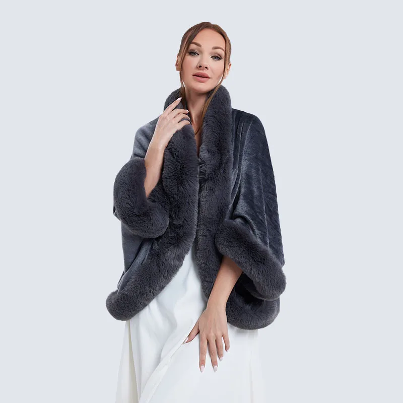 Plush Shawl Solid with Sleeve  Color fur Shawl Faux Fur Shawl Wrap Stole Shrug Bridal Winter Wedding with Hook