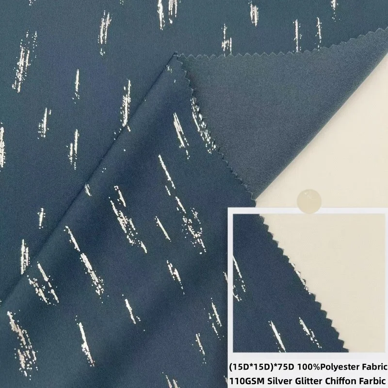 Elegant flowy shiny 100% polyester 75D chiffon fabric with glitter recycled fabric