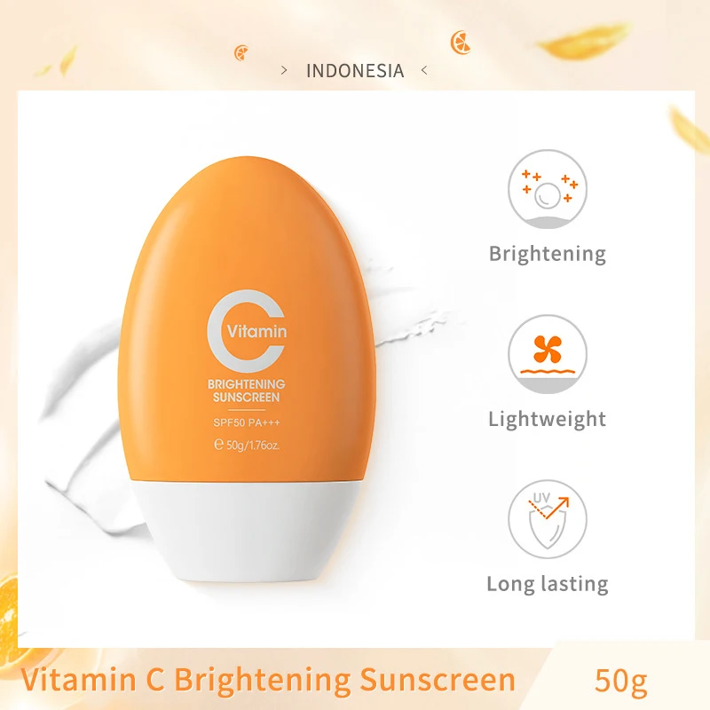 Private Label Summer SPF 50+ Sunscreen Whitening 100% Organic Vitamin C Face Sunscreen 50g