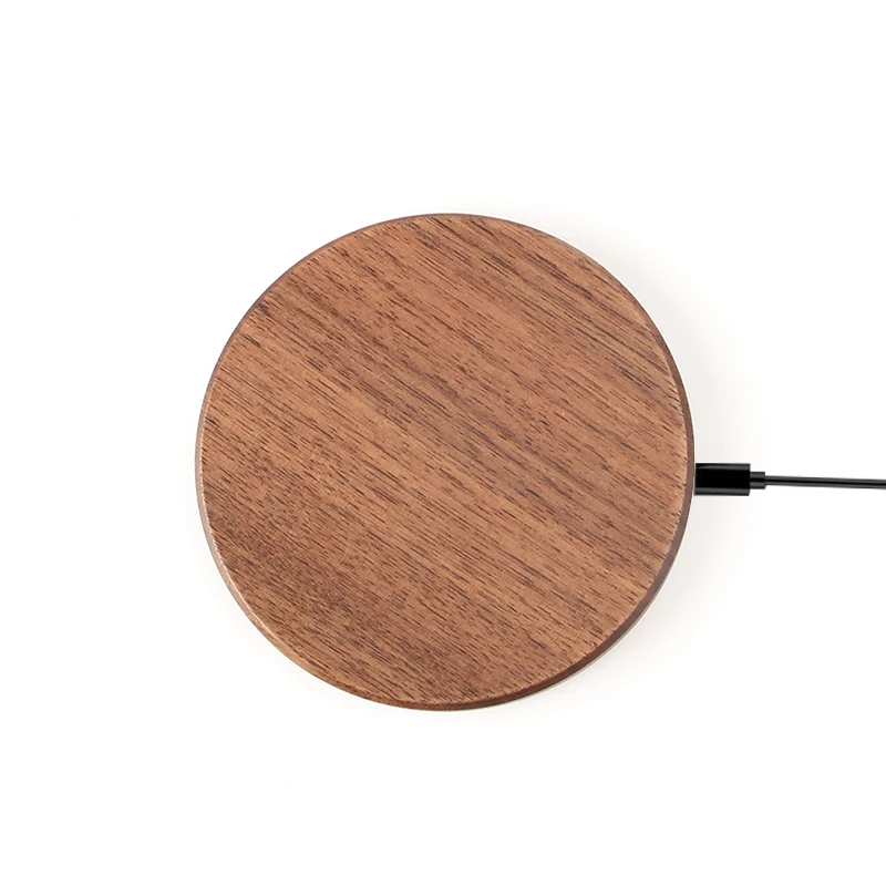 New Round Shape Real Wooden Qi Portable Wireless Charger For Smart Phone