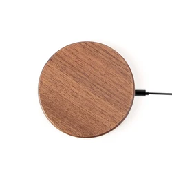 New Round Shape Real Wooden Qi Portable Wireless Charger For Smart Phone