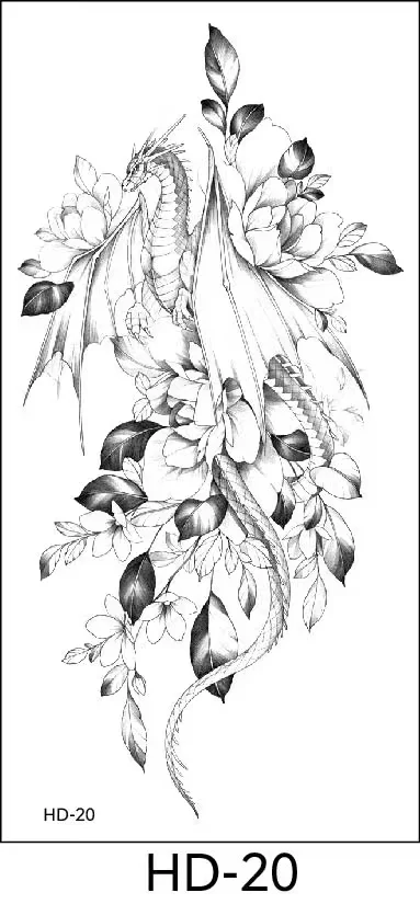 Petal 3D Black Flower Rose Temporary Tattoos For Women Waterproof Body Art Arm Sketch Tattoo Stickers For Girls Shoulder Arm