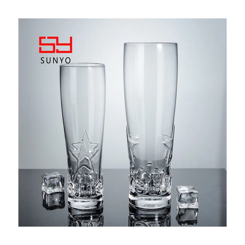 SUNYO Customized Embossed Logo Beer Glasses Lead-Free Crystal Draft Glasses Beer Custom Pint Glasses