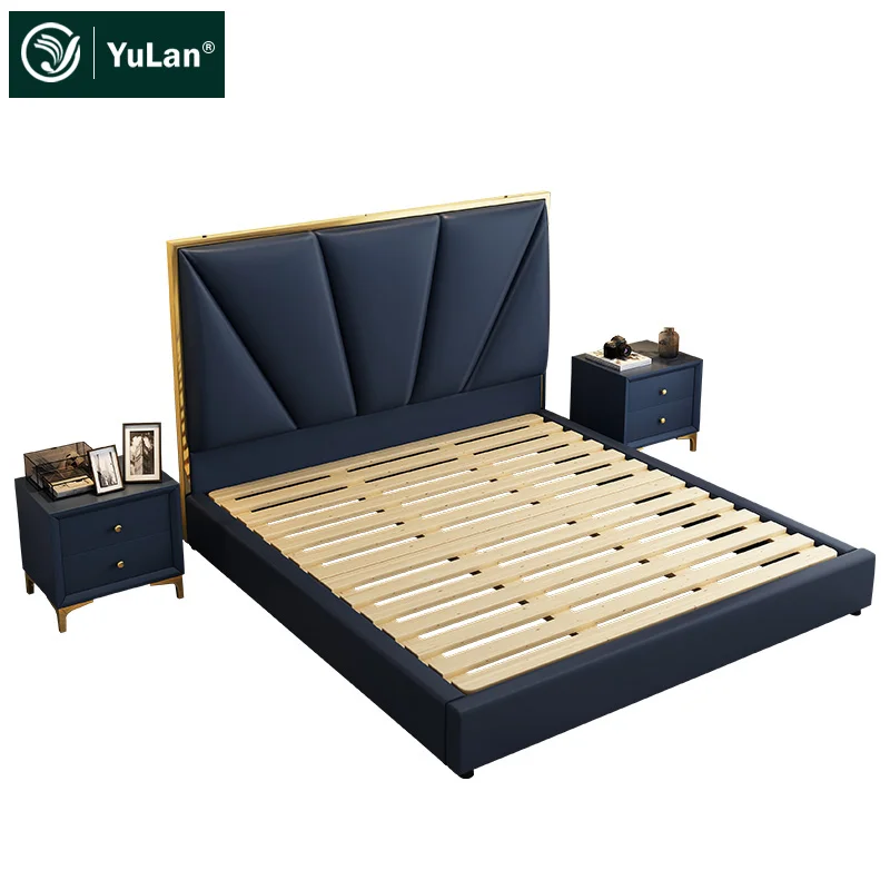 Hot Sale Luxury Modern Leather Storage Bed Solid Wood Frame for master Bedroom sets Furniture 1.8m Double Queen Size Bed