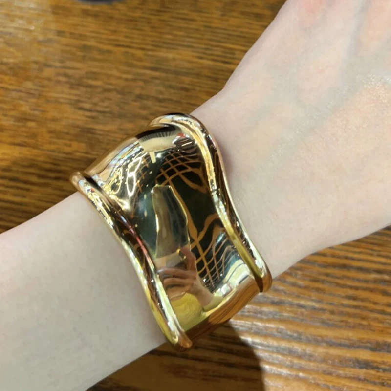 43mm Bone Cuff Irregular Bracelet Plated 18K Real Gold Women Elsa Peretti Bracelet Left Right Hand Fashion Jewelry Top Bracelet