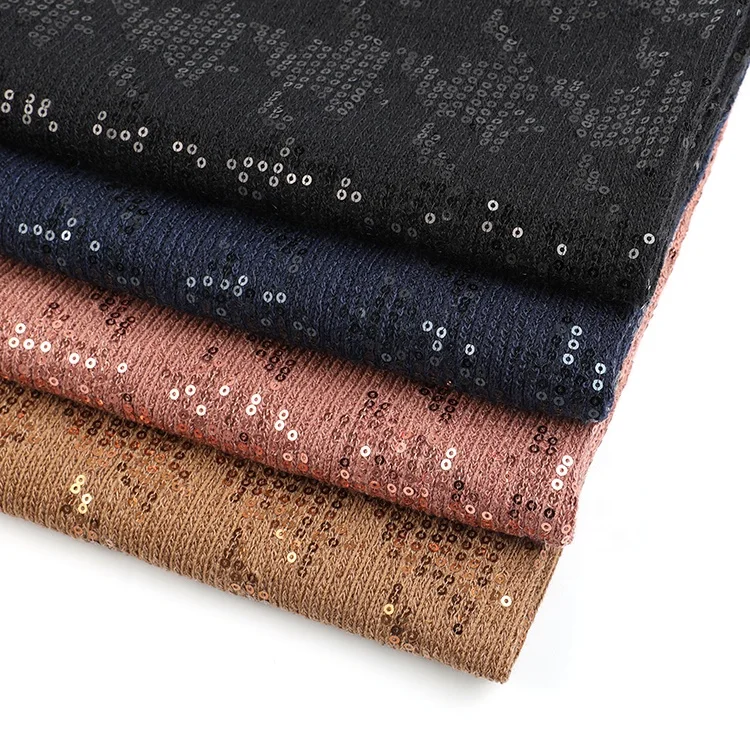 Top selling hacci embroidery houndstooth pattern hacci knitting fabric for sweater with sequin