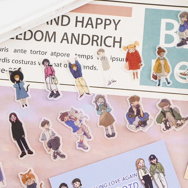 40 Pcs Kawaii Cartoon School Girls Decoration Album Planner Stickers Scrapbooking Diary Sticky Paper Flakes Hand Account Sticker