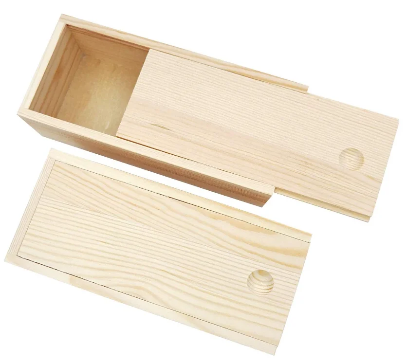 Unfinished Wood Storage Box with Slide Lid,Blank Natural Wood Box Case Container for Christmas,Wedding,Party,Gift Jewelry Box