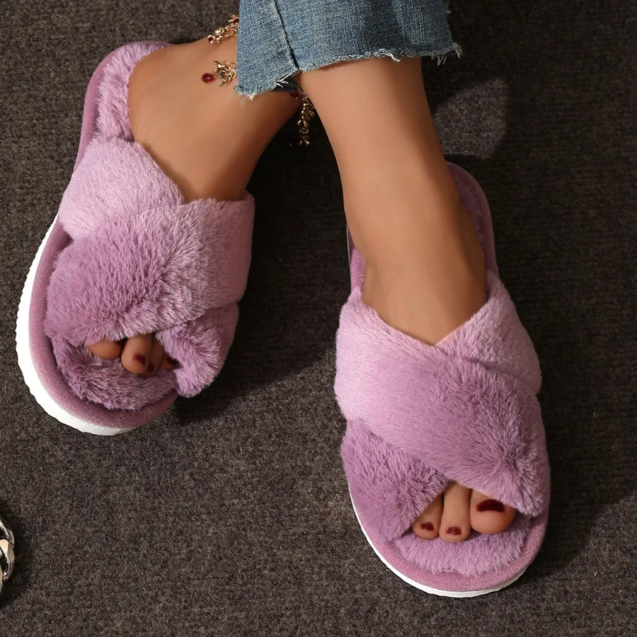 Favorable Price non-slip solid color home slippers for women open toed fuzzy slippers women fashion slippers