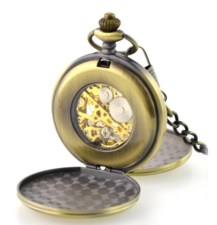 skeleton watch American Double Open Cover Design Glossy Retro Mechanical Pocket Watch Pendent watch