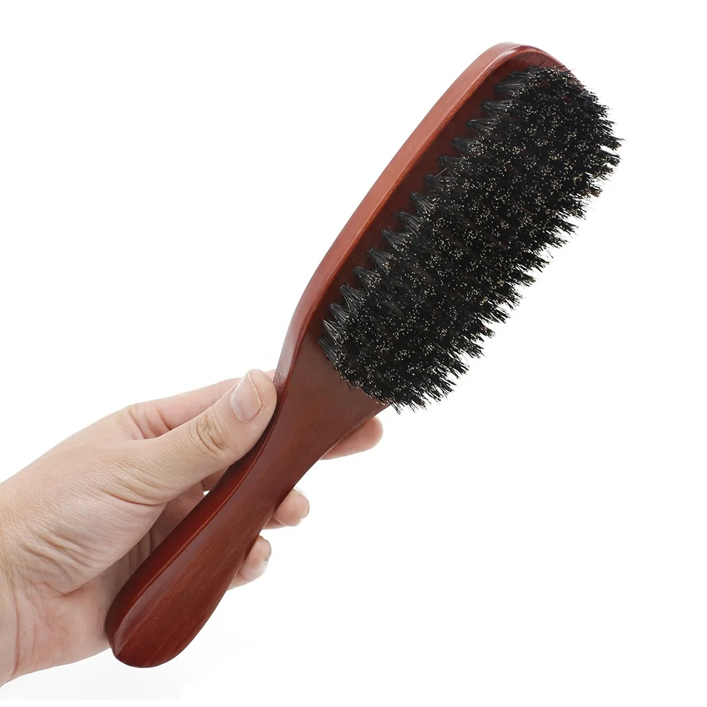 Factory Wholesale Brown Boar Bristle Beard Brush Private Label Wooden Handle Beard Oil Brush for Men