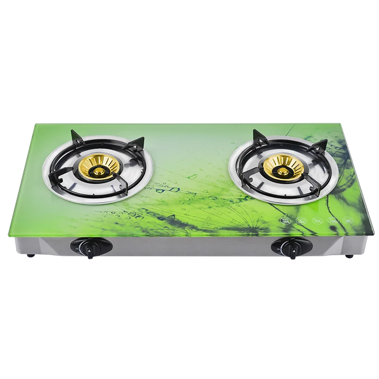 Factory direct dual burner grey tempered glass gas cooktop