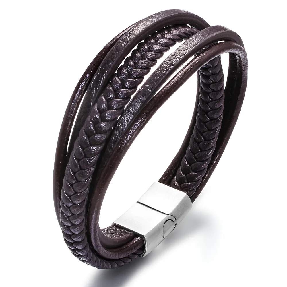 wholesale hot sale  Titanium steel woven handmade leather cross anchor bracelet men