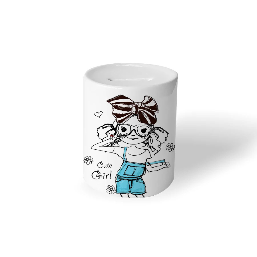 Topjlh Sublimation Blank Coated Round Coin Ceramic Piggy Bank Custom Money Bank For Gifts