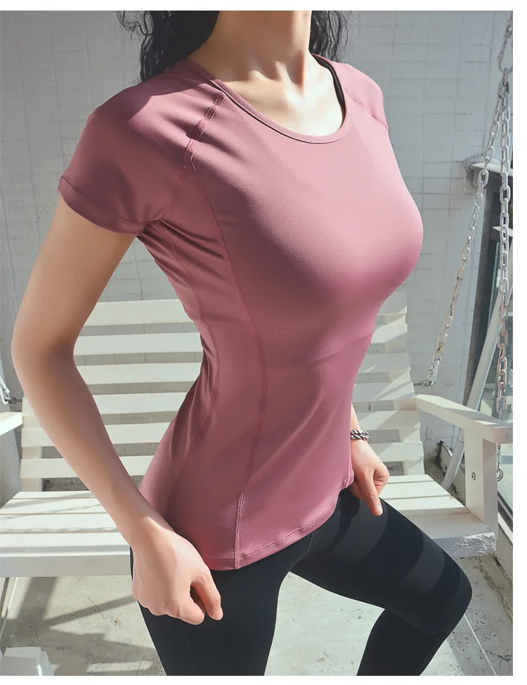 High Quality Women New Running Clothing Quick Dry Workout Seamless Fitness Sports Fit Gym Yoga T Shirt