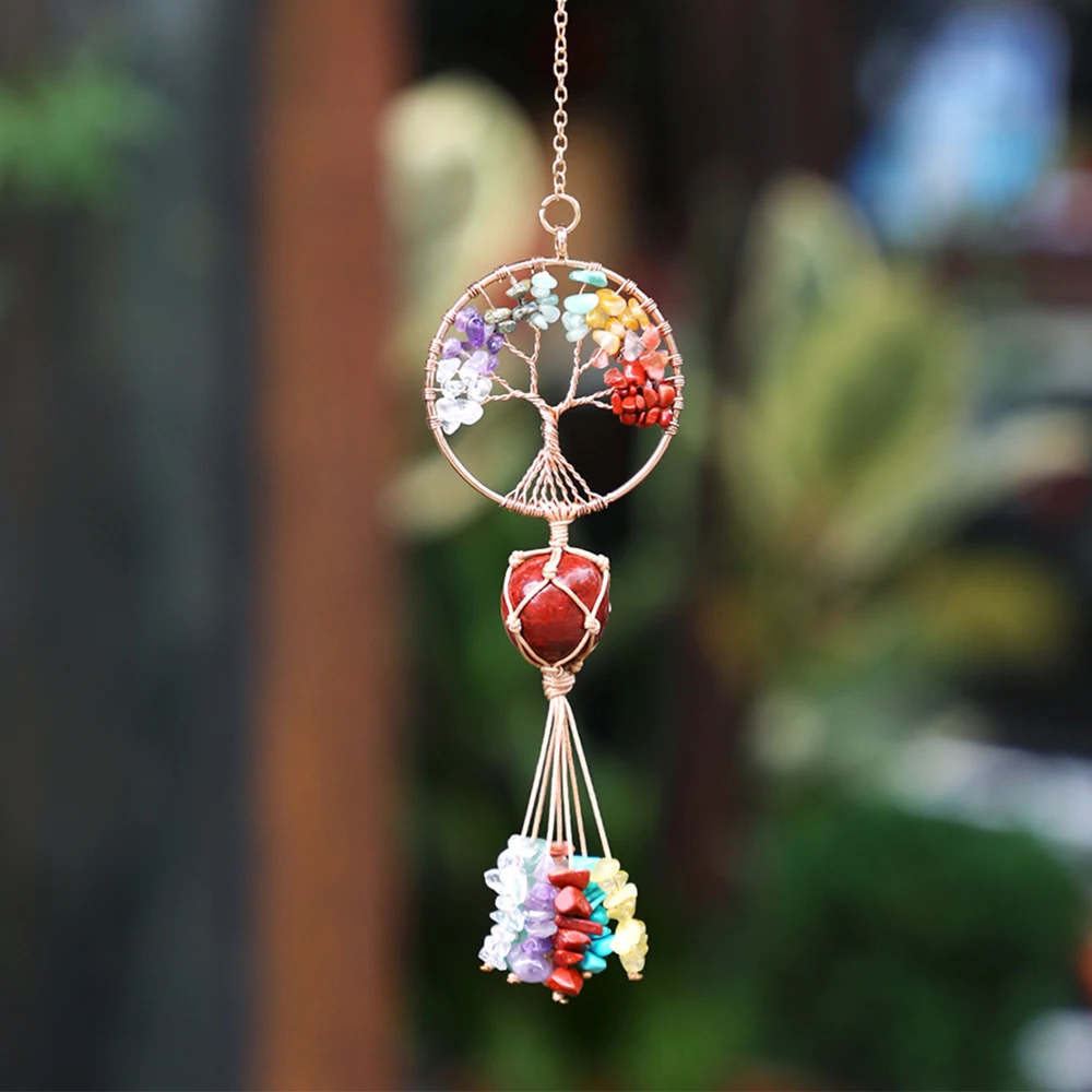 7 Chakra Tree Of Life Sun Catcher Crystals Healing Stones Crystal Suncatcher Prism Rainbow Crystal Wind Chimes Hanging Ornament