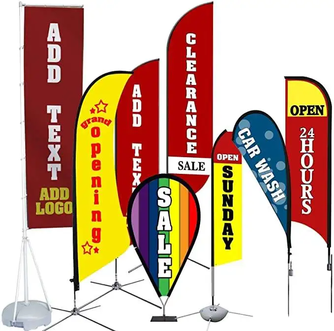 Huiyi Customized Printing Beach Flags Factory price Feather Teardrop Advertising China Banner Flag