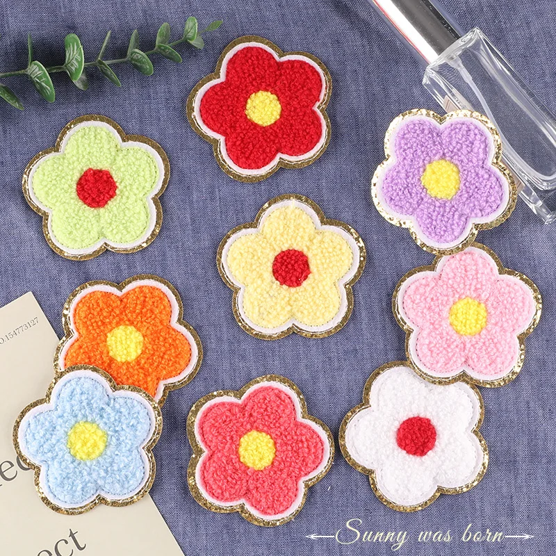 Computer embroidery gold flower towel embroidery badge clothing accessories coat and hat decoration chenille embroidery patch