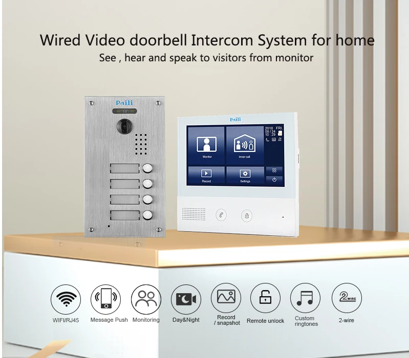 video intercom videophone 2 wire  house villa door bell with night vision camera apartment wired intercom