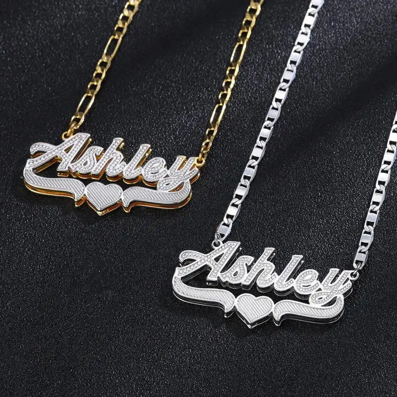 Hot Sale New Trending Gold/Silver Color Custom Name Double Plate Necklace