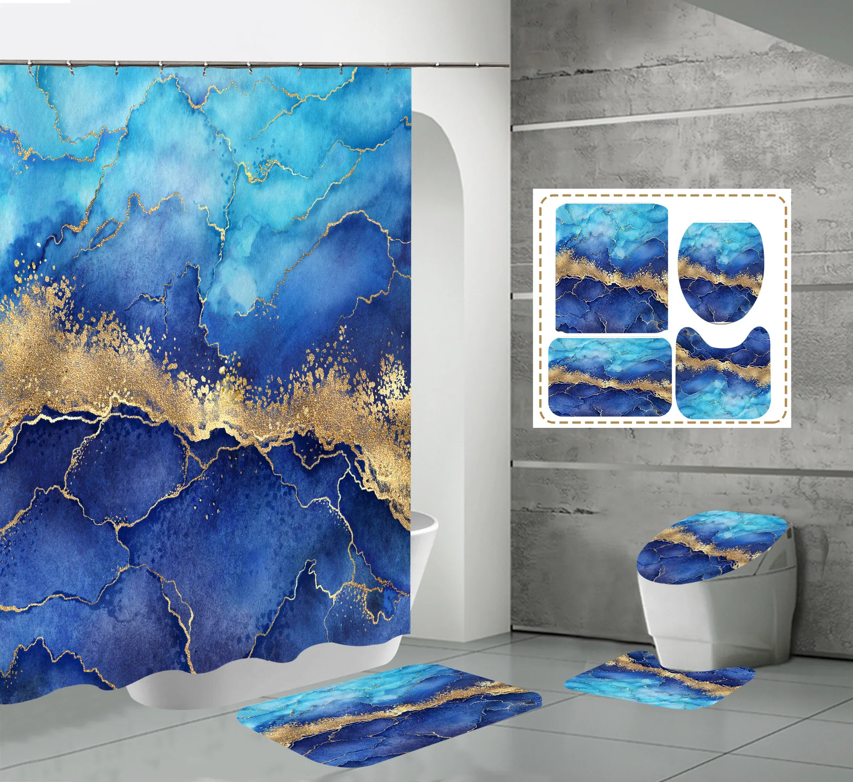 High-definition Digital Printing Waterproof Bathroom Shower Curtain Marble Partition Curtain Hot Selling Shower Curtains