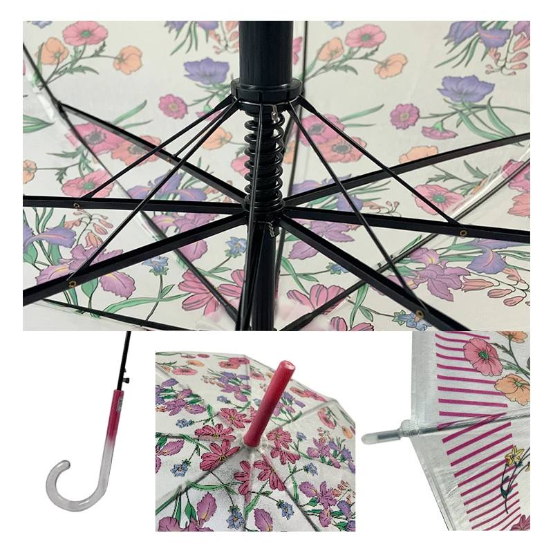 Japan and Korea translucent dome shaped flower printed umbrella semi-automatic  umbrella