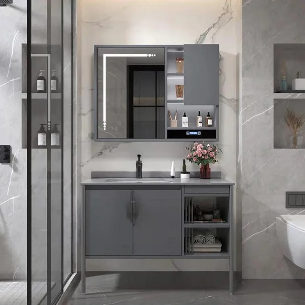 Top Sale Modern Design Sanitary Ware Wc Paint-free Ecological Board Ceramic Basin Floor Mounted Mirror Bathroom Cabinet Vanity