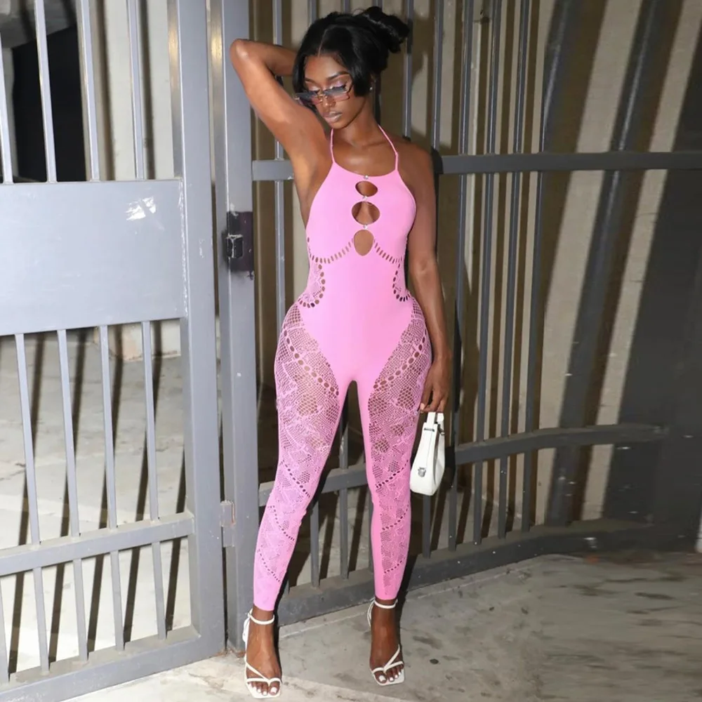 DGF041090 Hot selling Knitted hollow Out sexy Jumpsuits with low price