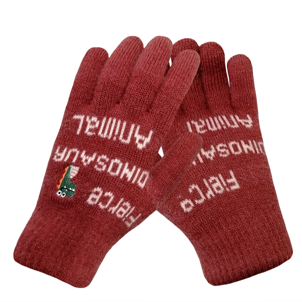 Лучшие & Wecan акриловые жаккардовые вышитые слова динозавр теплые волшебные перчатки для зимнего активного
