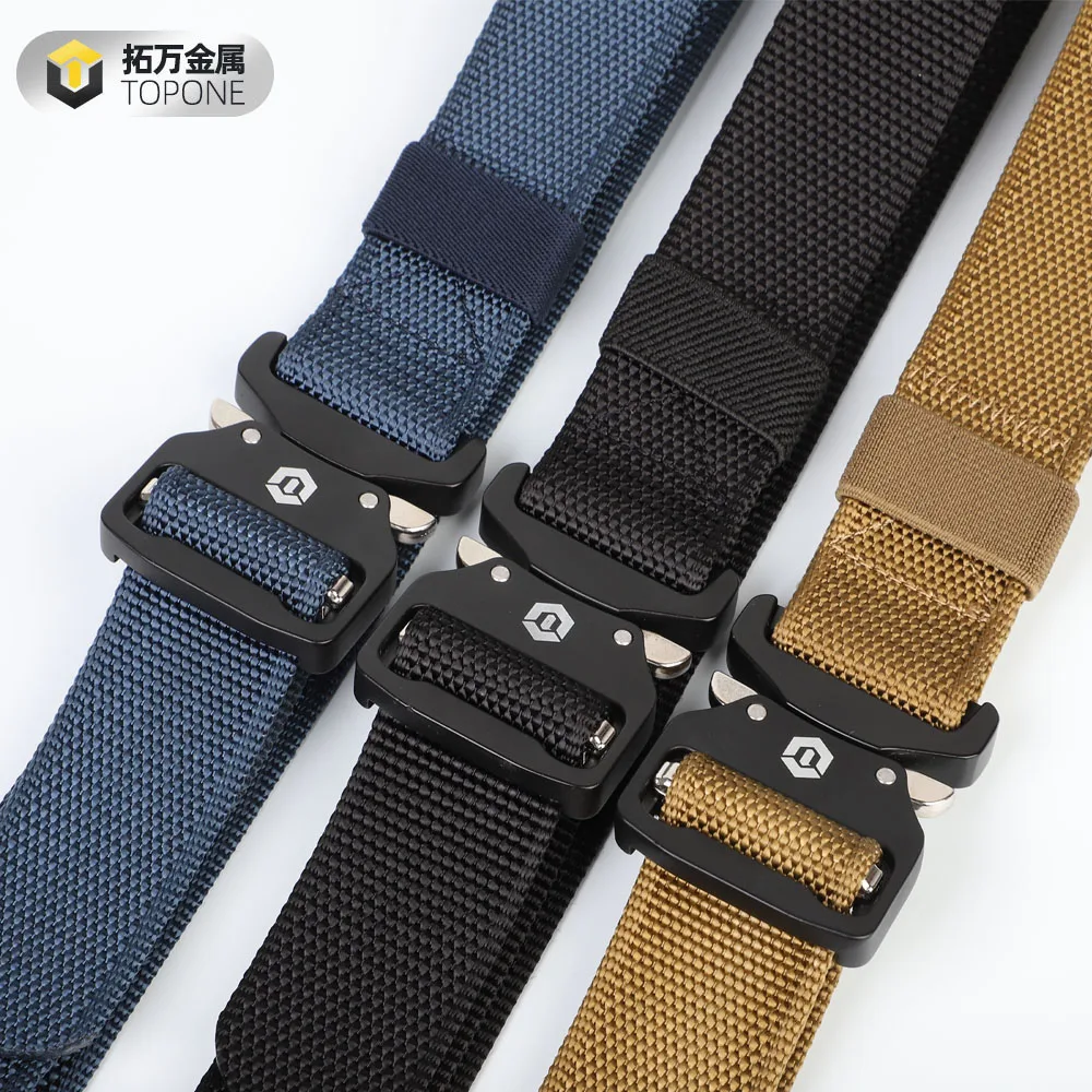 Logo Custom Zinc Alloy buckle Quick Release Strong Jacquard nylon Webbing Belt for Men