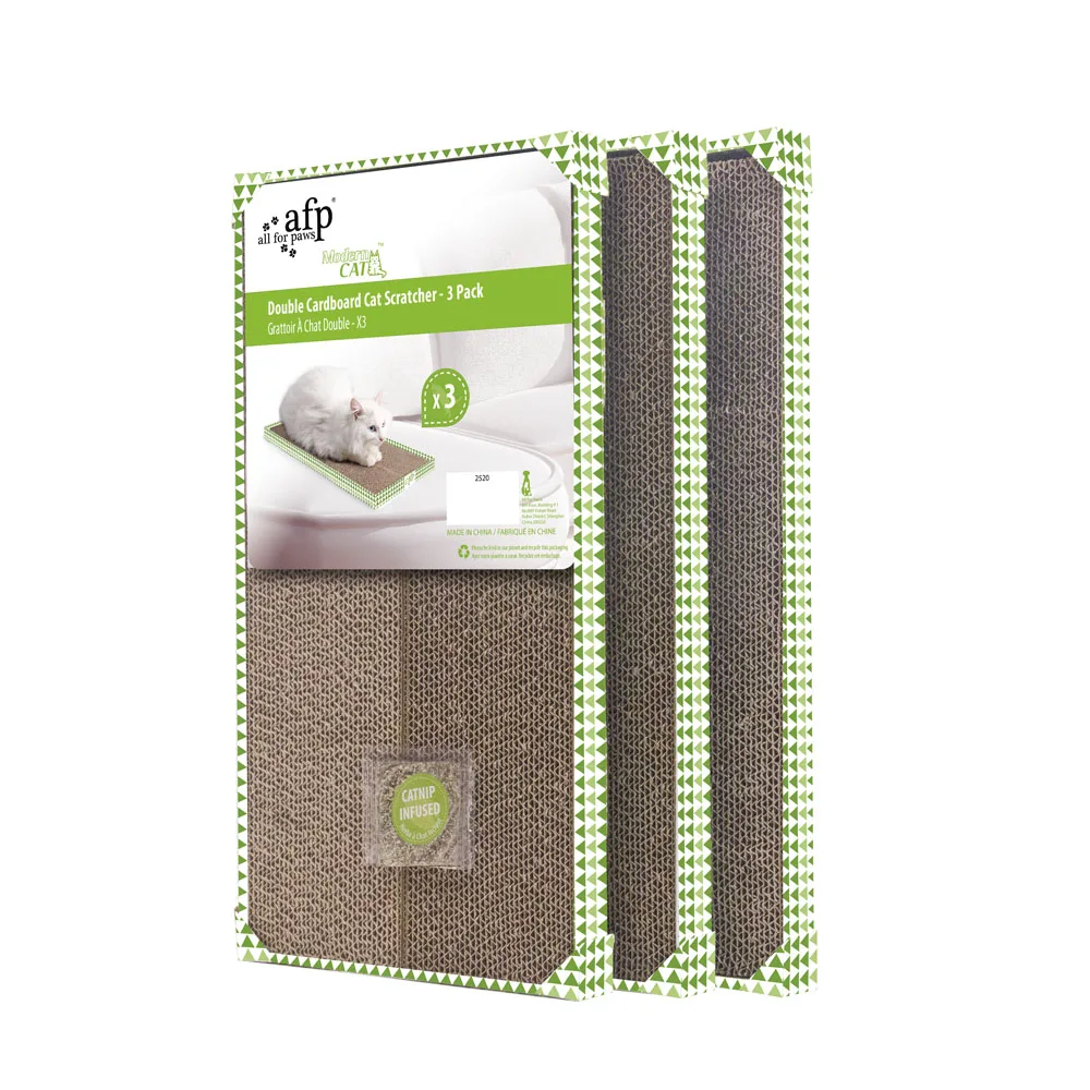 ALL-FOR-PAWS 3 Pack Double Cardboard Scratcher Kitty Scratching Pad with Catnip