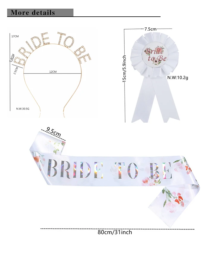 Bachelorette Party Accessories Set 3Piece Gold Bridal Wedding Party Decoration Accessories-Bride to Be Sash and Bride Headband